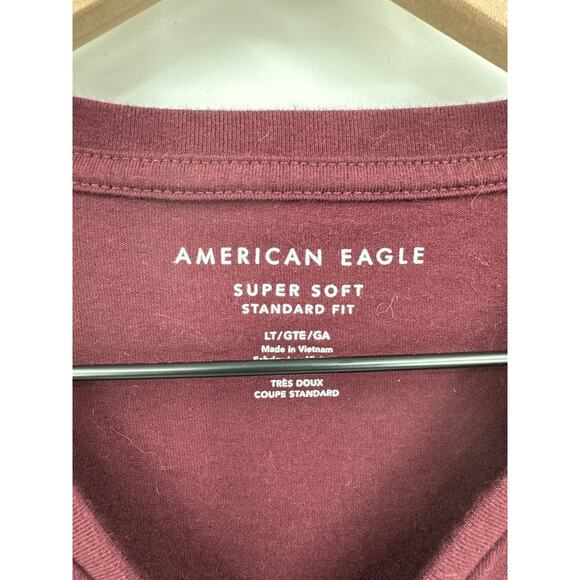 American Eagle Outfitters Burgundy Soft V-Neck T-Shirt Large - Picture 3 of 5